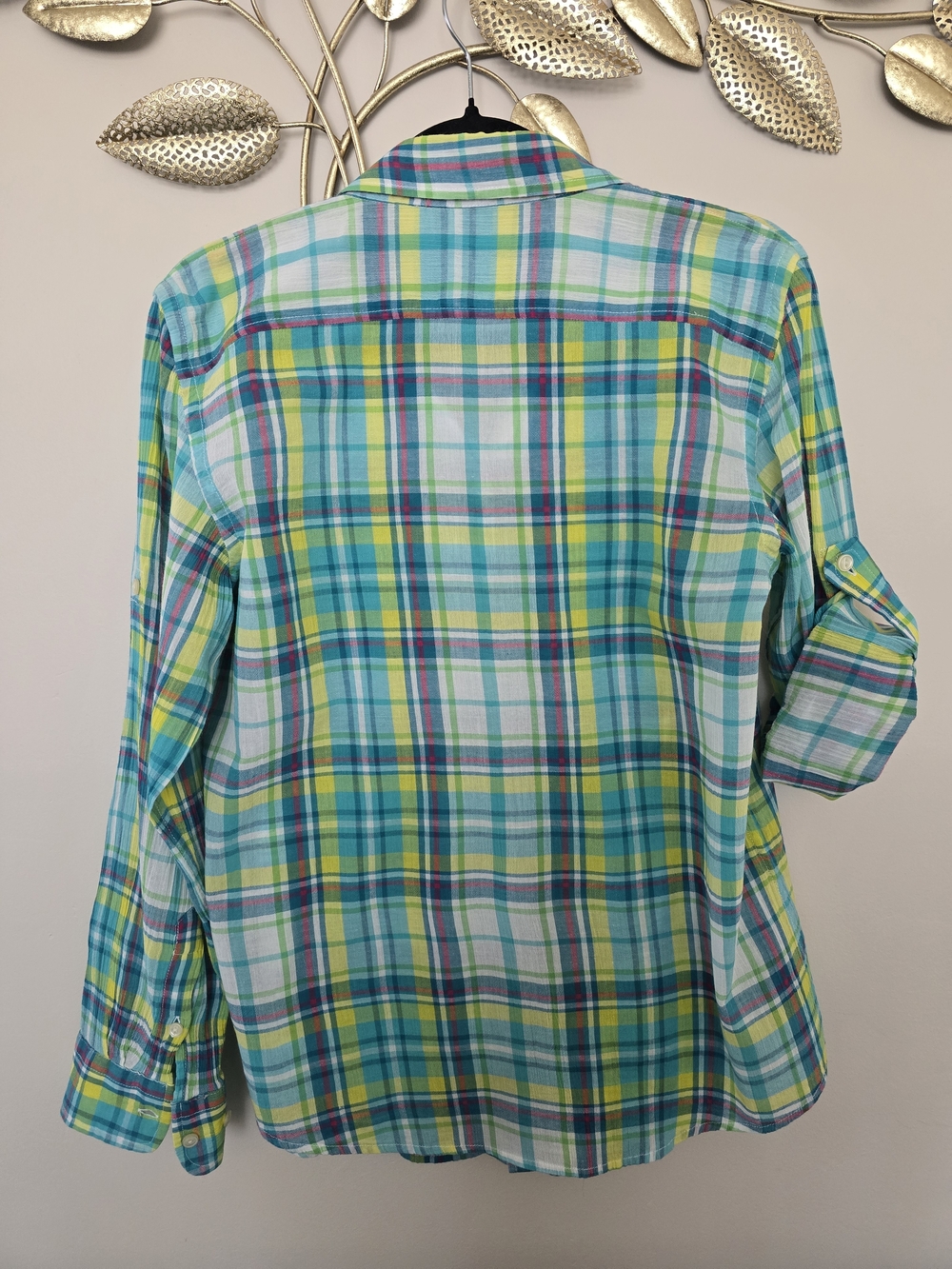 Ralph Lauren Plaid Button-Down Shirt in Aqua, Yellow & Green Cotton Size L - Picture 6 of 8